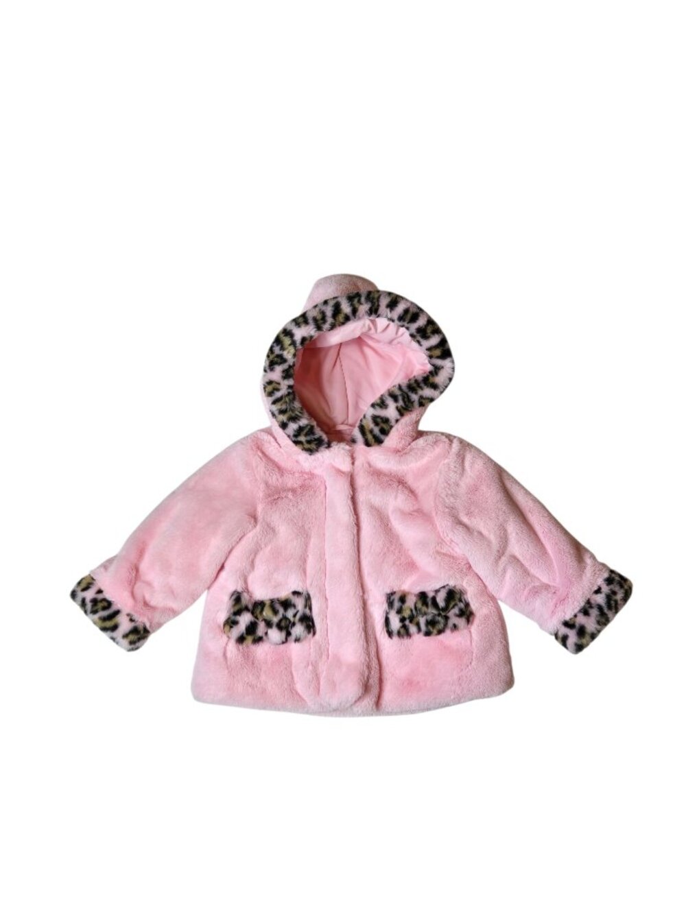 Rothschild baby girls pink faux fur hooded coat in size 12 Months.